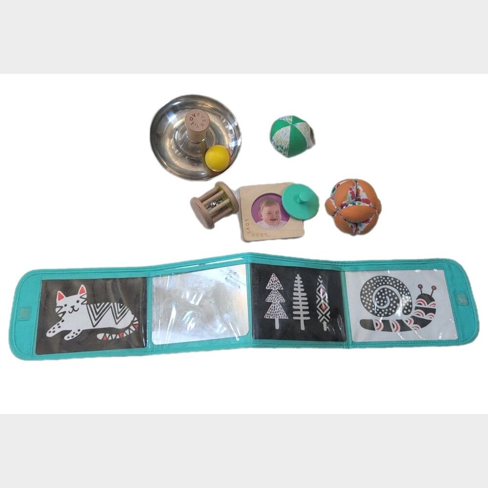 LOVEVERY Montessori Sensory Baby Toy Lot - Card Holder, Ball Roll, Balls, Puzzle